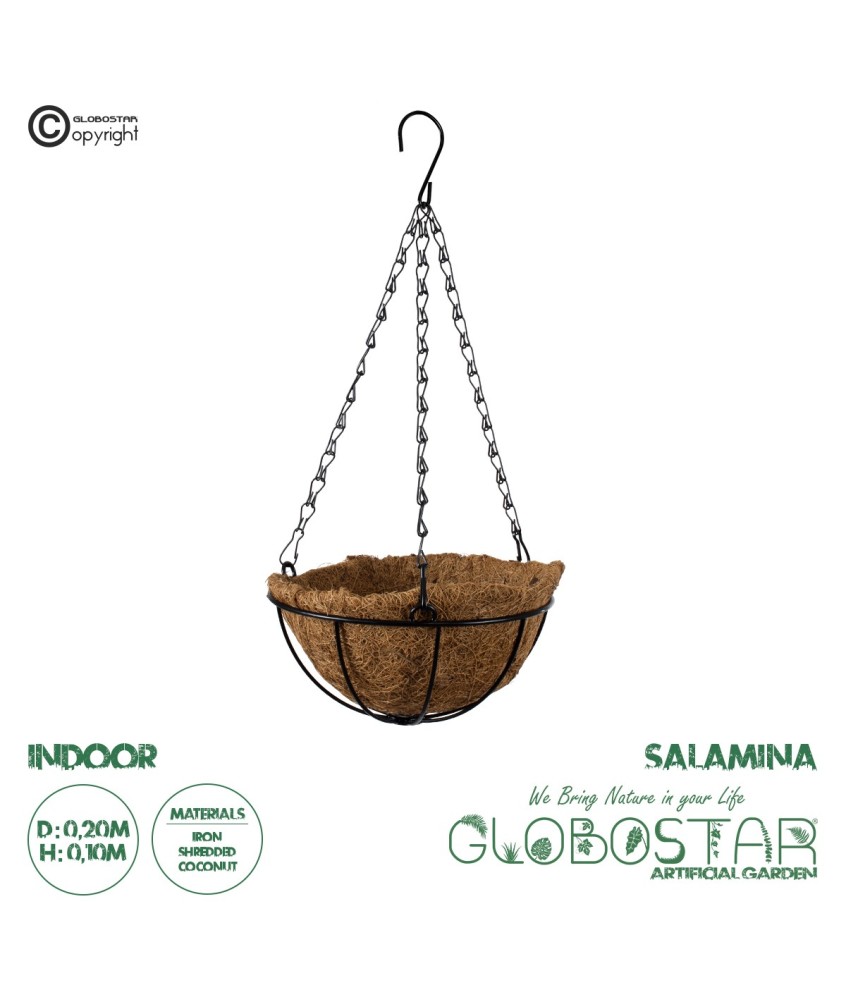 GloboStar® Artificial Garden SALAMINA 20479 Κρεμαστό Κασπώ Γλάστρα - Flower Pot από Φλοιό Καρύδας Καφέ Φ20cm x Υ10cm